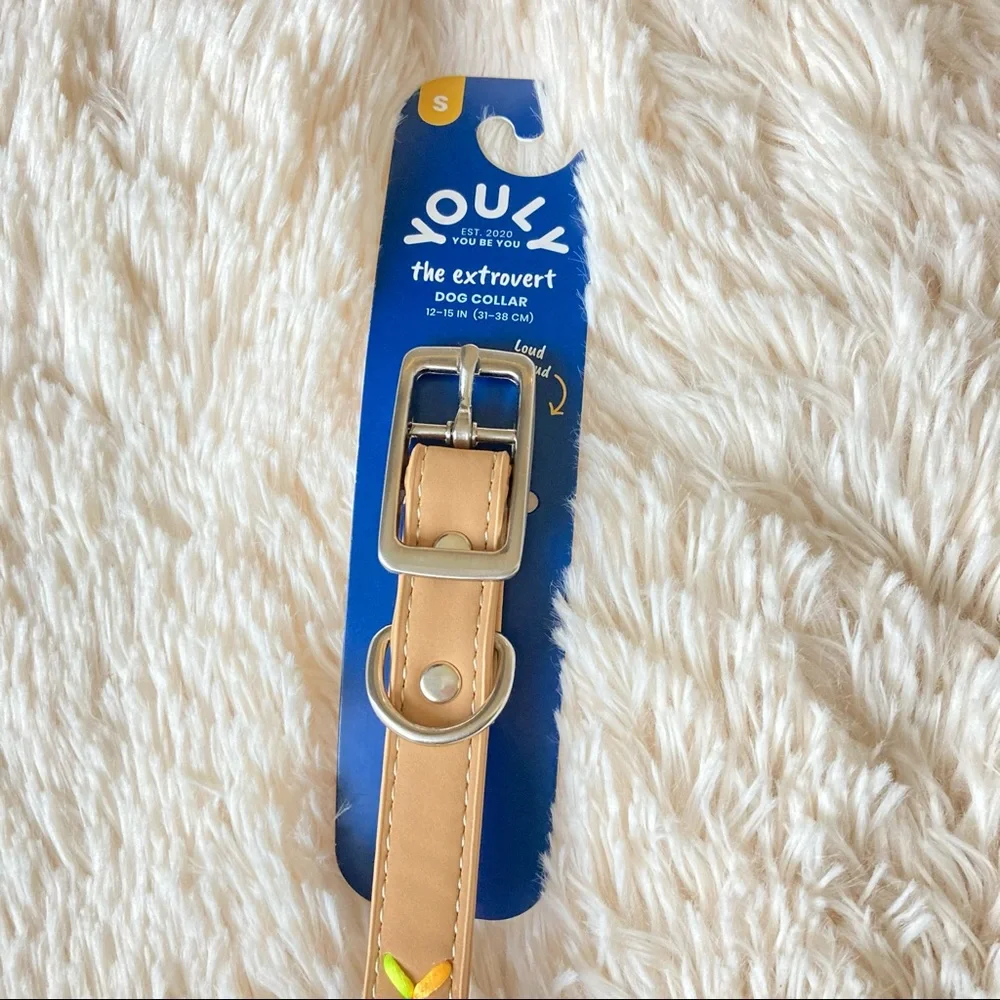 YOULY Tan and Neon Rainbow Braided Chevron Dog Collar